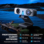 ROCWARE RC08 2K Webcam with Speaker, Webcam for PC, HD Web Cam with Noise Reduction Mic/Harman Speaker/4X Eptz/Privacy Cover/0.2S Auto-Focus/Low Illumination, Computer Camera for Zoom/Teams/Meeting