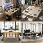 ECACAD 7FT Conference Table for 6-8 People, Large Rectangular Meeting Table, Modern Seminar Table for Office Meeting Conference Room, Brown (86.6”L x 47.2”W x 29.4”H)