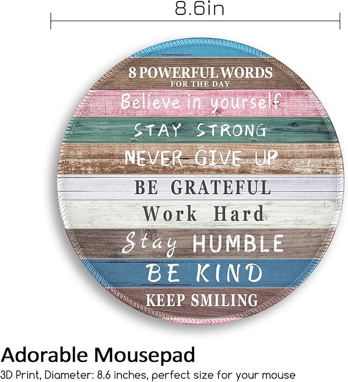 Inspirational Quote Work Mouse Pad, Positive Desk Small Round Mouse Pads, Mini Travel Mousepad for Wireless Computer Laptop, Office Desk Accessories, 8.6 x 8.6 inch