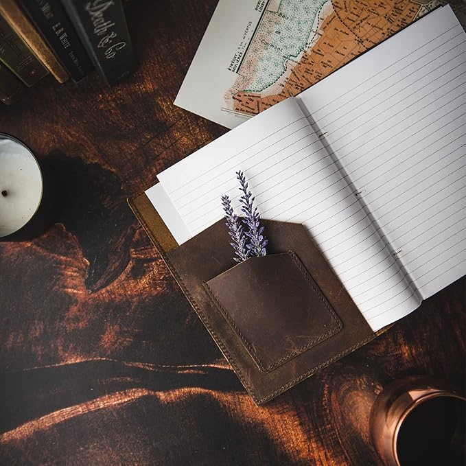 Refillable Leather Journal | Premium Lined A5 Notebook Cover | 200 Ruled Writing Pages | Card Holder Slot | Leather Bound Journals for Men & Women, Best Gift Travel Diary, Cool Planner