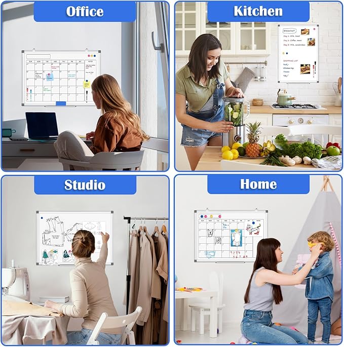Monthly Calendar Dry Erase Whiteboard for Wall, 30" x 20" Double-Sided Large Calendar White Board, Magnetic Portable Hanging Board for Office, Home, School