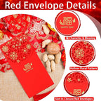 20 Pcs Chinese New Year Red Envelopes, 3.4 x 7 Inches Large 福 Hong Bao Lucky Money Cash Envelopes, Elegant Floral Design Red Packets Lai See for Spring Festival, Lunar New Year, Weddings, Birthdays