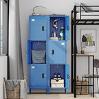 Aobabo 16" W 3 Door Metal Storage Locker with Lock, 66" H Steel Locker with Name Card Holder and Metal Leg for School, Home, Office, Playroom, Assembly Required, Blue
