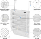 Wall File Organizer, 5 Tire Hanging File Folder Organizer, Vertical Mesh Metal Door/Wall Mount Hanging File Holder, Paper Document Magazine Rack with Hooks for Home Office White