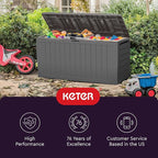 Keter Marvel Plus 71 Gallon Resin Deck Box-Organization and Storage for Patio Furniture Outdoor Cushions, Throw Pillows, Garden Tools and Pool Floats, Light Grey