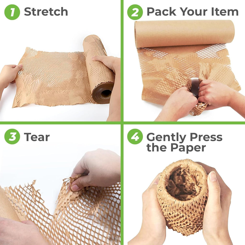 HexcelWrap Honeycomb Packing Paper - Eco-Friendly, Sustainable Paper Bubble Wrap for Shipping and Moving, Cushioned Packing Material. No Tape Needed - Natural, 12" x 1400'