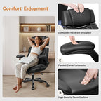 Office Chair Flip Up Arms, Executive Leather Office Chair Ergonomic Desk Chair with Lumbar Support, Adjustable Headrest, Computer Chair Home Office Desk Chair with Rocking Function