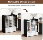 EasyPAG Mail Organizer Countertop, Wood Literature Organizer with Adjustable Shelves, Student Classroom Mailbox for School, Desktop Paper Sorter for Office Home, 48 Compartments, Black/White