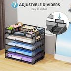 Marbrasse 5-Tier Letter Tray Paper Organizer with Handle, Multi-Functional Mesh File Organizer for Desk, Adjustable Compartments Mesh Desktop Storage for Office Supplies,Black
