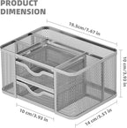 Marbrasse Mesh Desk Organizer, Pen Organizer with 2 Drawer, Multi-Functional Pencil Holder, Desk Organizers and Accessories with 5 Compartments + Drawer for Office Art Supplies (Silver)