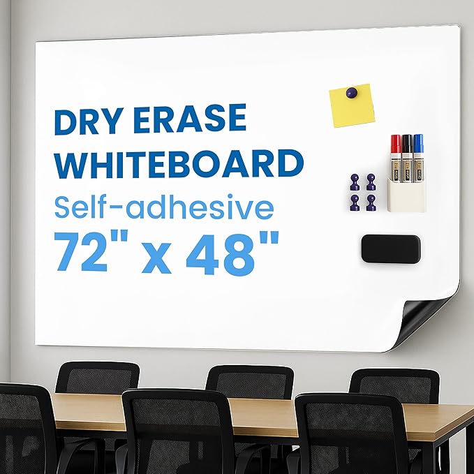 YOUNGJQ Magnetic Whiteboard Contact Paper 72" x 48", Self-Adhesive Magnetic Dry Erase White Board Sticker for Wall, Peel and Stick Wallpaper, Easy to Write and Clean for Home Playroom Office