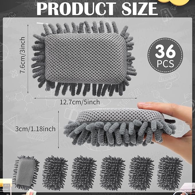 Sherr 36 Pcs Microfiber Shag Magnetic Erasers Bulk Washable Dry Erase Whiteboard Erasers for Whiteboard, Chalkboard, and Memo Boards Marker, Chalk Mark, Home School Classroom Office(Gray Color)