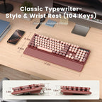 SABLUTE Wireless Keyboard, Round Keycaps, Retro Typewriter Keyboard with Detachable Wrist Rest, Sleep Mode, Foldable Legs, 2.4GHz Full-Size Cordless Computer Keyboard for Windows/PC/Laptop (Wine Red)