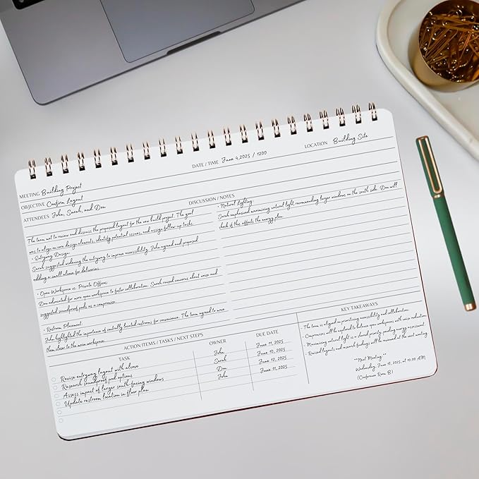 | Meeting Notebook for Work | 8.25" x 11.75" | Project Planner | Simple Design | Multiple Layouts | Office and Business Planner (Rust, Meeting Planner - Landscape)