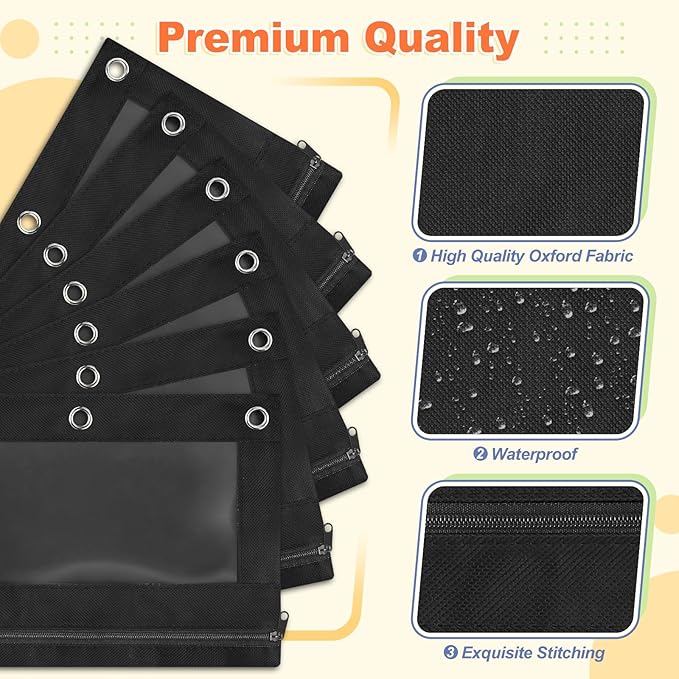 Shemira Pencil Pouch for 3 Ring Binder, 72 Pack Black Pencil Pouches Bulk, Pencil Pouch with Smooth Zipper, Zipper Pencil Pouches, 3 Ring Binder Pencil Pouch‘es, Clear Window Pencil Case Pouch