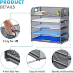 Marbrasse Paper Organizer Letter Tray, 5 Tier Mesh File Organizer with Handle, Paper Sorter Desk Organizer for Home Office Supplies - Grey
