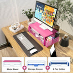 Desk Organizer and Accessories, 2-Tier Computer Monitor Stand with Drawer and 2 Pen Holders, Laptop Stand, Office Desk Accessories for Office Supplies, Carmine Rose