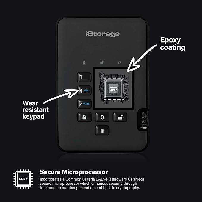 iStorage diskAshur2 HDD 2TB Black | Secure portable hard drive | Password protected | Dust & water resistant | Hardware Encryption