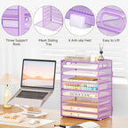 SUBEKYU 9 Tier Paper Letter Tray Desk Organizer with Handles - Purple Metal Mesh File Holder Paper Sorter Desk Organizer for Office Home School, Include 6 Pcs Adjustable Slid Tray, 6 Colors Available