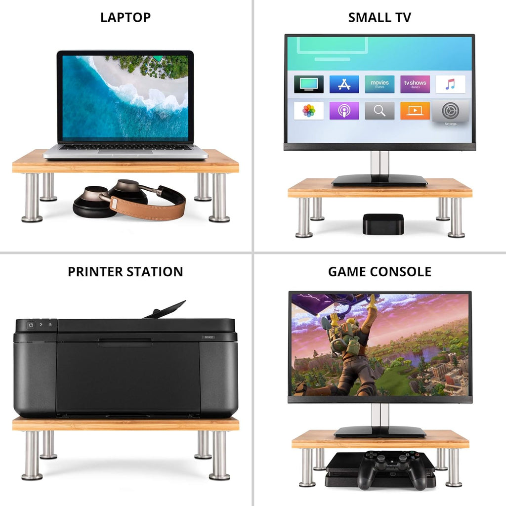 The Original Bamboo Monitor Stand (As Seen On PBS) - Monitor Riser for Computer Screen or Laptop - Desk Shelf Adds Storage Space & Improves Ergonomics - Natural