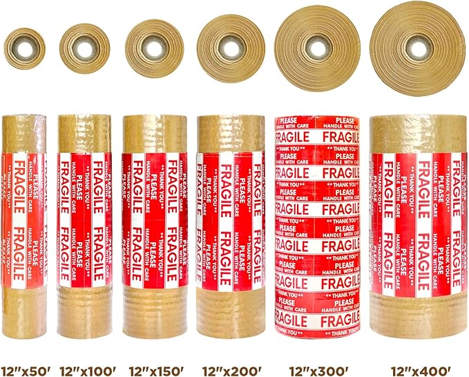 Honeycomb Packing Paper, 12"x150' Red | Perforated Honeycomb Packing Paper Recyclable Moving Supplies for Shipping & Moving | Plastic-Free Alternative to Bubble Cushion Wrap with 36 Fragile Stickers