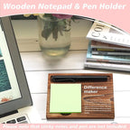 Difference Maker Sticky Note Holder Wooden Notepad & Pen Holder 6.5" x 4.7" Sticky Note Pad Holder Dispenser for Desk Difference Maker Definition Work Gifts, NPA183