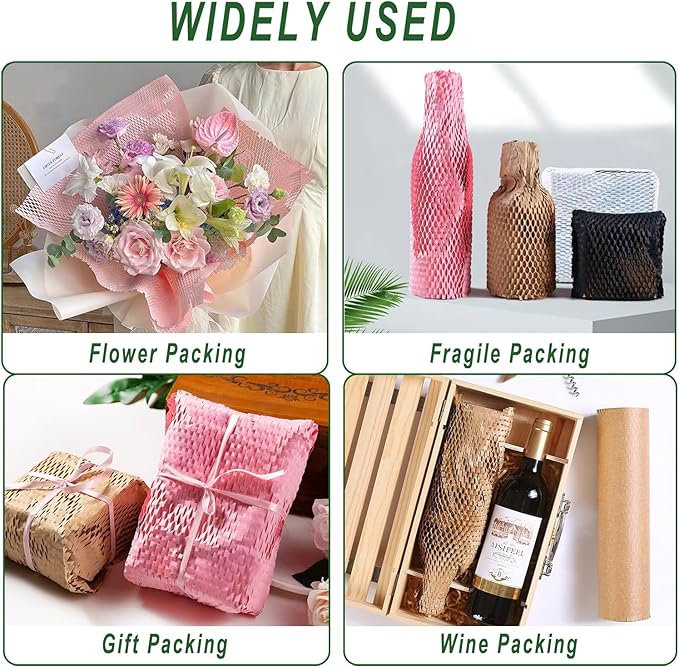 Honeycomb Packing Paper, 12" x 200' Packing Paper Substitute Alternative for Bubble Cushioning Wrap for Moving Shipping Packaging, Recyclable Moving Supplies Bubble Packing Wrap Roll-Pink