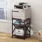23.6 x 23.6 Inches Large Printer Stand, 3 Tier Square Printer Table with Height Adjustable Storage Shelf, Rolling Printer Cart with Industrial Wheels for Home Office - Rustic Brown