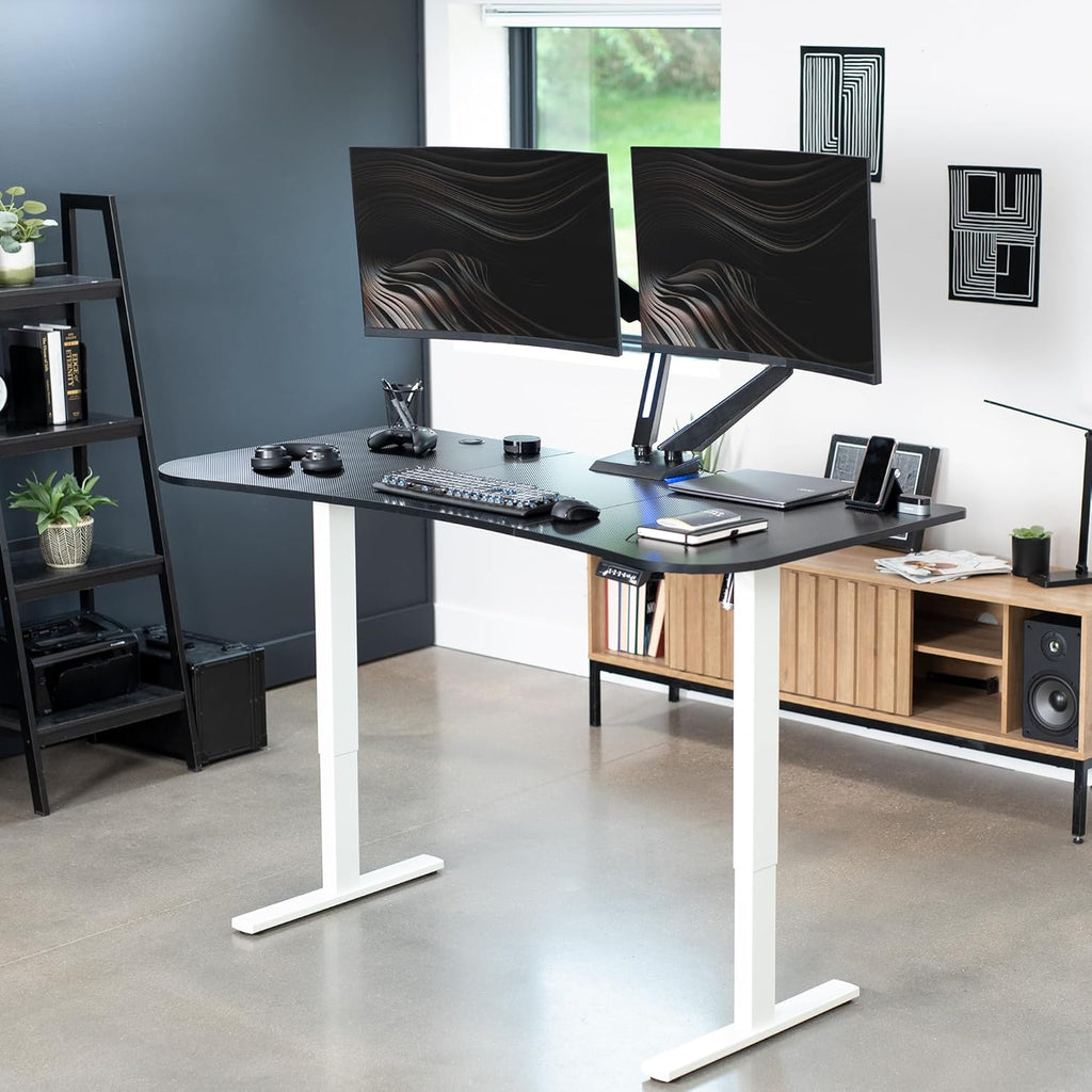 VIVO Electric 63 x 32 in Standing Desk, Memory Height Adjustment, 1B Series, Black Carbon Fiber Top White Frame, DESK-KIT-1W1R