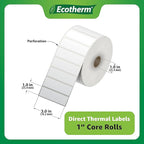 3" x 1" Thermal Labels | 6 Rolls | 15000 Labels | fits Zebra, Munbyn, Rollo, Godex, Arkscan, iDPRT, Offnova Thermal Label Printers and More | Blank White Adhesive Stickers by Ecotherm
