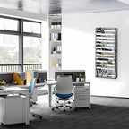 EasyPAG 14 Tier Wall File Holder with Flat Tray, Black | Easy Assemble Mesh Desk File Organizer | 13-Folder Paper Storage | Replaceable Classify Labels | Space Saving Mail Organizer for Office Home