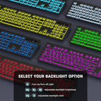 Large Print Backlit Wireless Keyboard, 2.4G Silent Wireless Light Up Keyboard, Full Size Computer Keyboards with 7 Colored Backlits, Rechargeable Keyboards for Windows, PC, Laptop