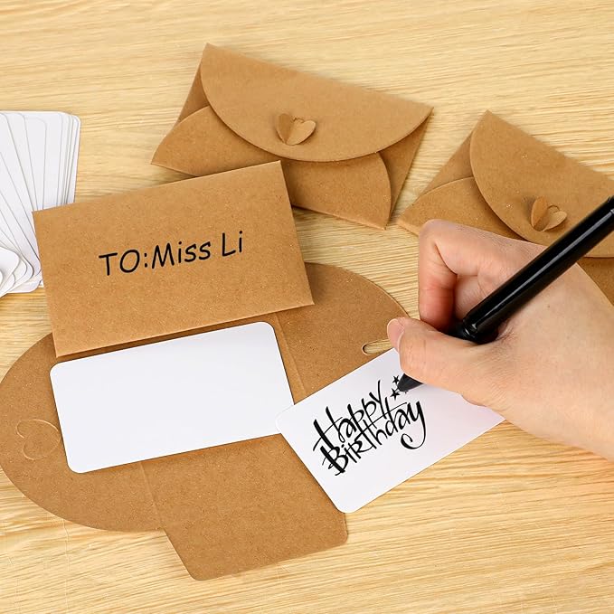 25PCS Mini Envelopes with 25 Blank Cards 4.1 x 2.8 inch Gift Card Holders Cute Tiny Envelopes with Heart Clasp for Gift Cards, Wedding Party Favors, Greeting Cards Mailing, Business Cards