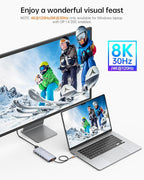 Dell/HP/Lenovo/Surface USB C Docking Station - Dual 4K60 HDMI+8K30 DP, 14 in 1 USB C Hub Adapter with 100W PD, RJ45, SD/TF, Audio, Multiport Dock for MacBook/Laptop
