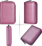 Easyoulife Genuine Leather Credit Card Holder Zipper Wallet With 26 Card Slots