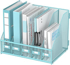 SUPEASY Desk Organizers Metal Desk Magazine File Holder with 5 Vertical Compartments Rack File Organizer for Office Desktop, Home Workspace, Blue Plus