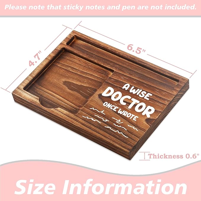 CINRLLA Doctor Sticky Note Holder Wooden Notepad & Pen Holder 6.5"" x 4.7"" Sticky Note Pad Holder Dispenser for Desk Doctor Work Humor Gifts, NPA191, Brown