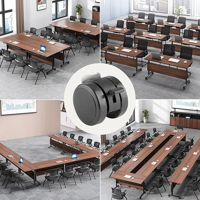 Conference Room Table with Silent Wheels, Mobile Folding Conference Table for 16 Person,Flip Top Office Training Tables with Walnuts Wood Tabletop, for School,Business Meeting Rooms (2 Pack 63in)