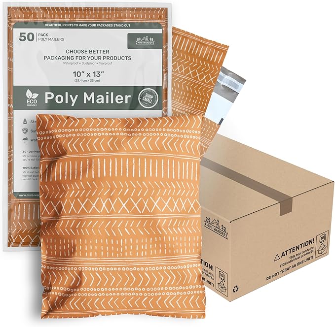 Poly Mailers 10x13 Inch 500 Pack Medium Shipping Bags Strong Thick Mailing Envelopes | Self Sealing Adhesive | Waterproof & Tear Resistant | Small Business Packaging for Clothing - Boho Brown