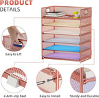 Marbrasse 6 Tier Paper Organizer Letter Tray - Mesh Desk File Organizer with Handle, Paper Sorter Organizer for Letter/A4 Office File Folder Holder - Rose Gold