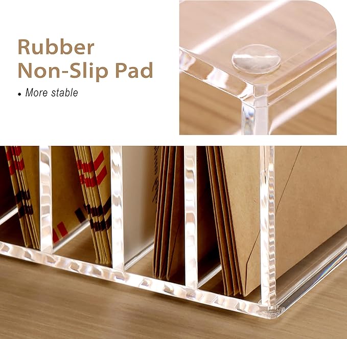 SANRUI Clear Desk Mail Organizer, 9 Compartments Acrylic Office Document Sorter File Storage Holders, Multifunction Letter Folder Racks Holders for Office,Home, School Desktop Organization
