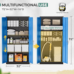 Greenvelly Metal Garage Storage Cabinet, 72" Tall Steel Storage Cabinets with 2 Doors and 4 Adjustable Shelves, Metal Tool Cabinets, Locking File Cabinet for Home Office, Garage, School (Black Blue)