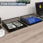 Natwind 2-Tier Stackable Paper Tray, Metal Mesh Desktop Organizer, A4 Desk Organizer, Stackable Letter Trays,File Folder Sorter Organizer with Sliding Tray for Home, Office, School (Black)