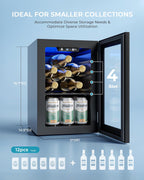 EUHOMY 18L Beverage Refrigerator Cooler, 24 Cans Mini Fridge with Quiet Compressor, Countertop Small Fridge with 40°F-61°F Digital Temperature Control, LED Lgiht for Home, Bar, Office