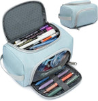 XQXA Extra Large Capacity Pencil Case Organizer, Multifunctional Pencil Pouch with Compartmens, Travel Simple Stationery Bag, Nylon Pencil Bag for Adults (Blue)