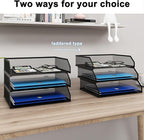 Natwind 3-Tier Stackable Paper Tray, Metal Mesh Desktop Organizer, A4 Desk Organizer, Stackable Letter Trays, File Folder Sorter Organizer with Sliding Tray for Home, Office, School (Black)