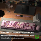 Wireless Keyboard and Mouse, Full-Size Retro Typewriter Keyboard with Round Keycaps, 2.4GHz for Windows, Mac, Laptop, PC, Desktop (Pink Colorful)