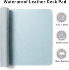 Aothia Leather Desk Pad Protector, Mouse Pad, Office Desk Mat, Non-Slip PU Leather Desk Blotter, Laptop Desk Pad, Waterproof Desk Writing Pad for Office and Home (36" x 17", Baby Blue)