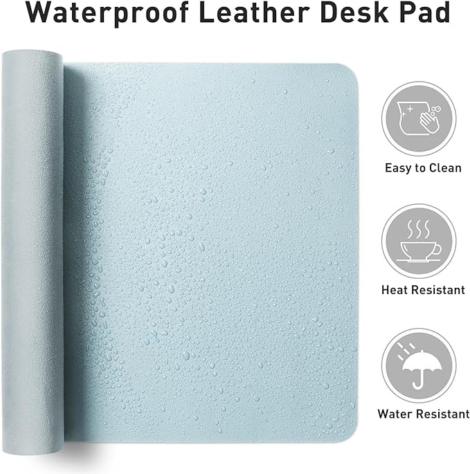 Aothia Leather Desk Pad Protector, Mouse Pad, Office Desk Mat, Non-Slip PU Leather Desk Blotter, Laptop Desk Pad, Waterproof Desk Writing Pad for Office and Home (23.6" x 13.7", Baby Blue)