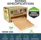 HexcelWrap Mini - Honeycomb Packing Paper, Eco-Friendly, Sustainable Paper Bubble Wrap for Shipping & Moving, Cushioned Packing Material in Easy Self-Dispenser Box - Natural, 12" x 750'